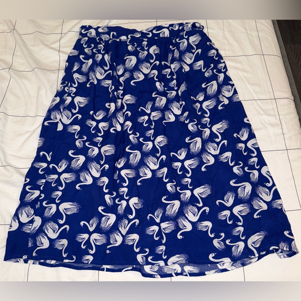 PORRIDGE Blue White Swan Print knee length Skirt Size M medium